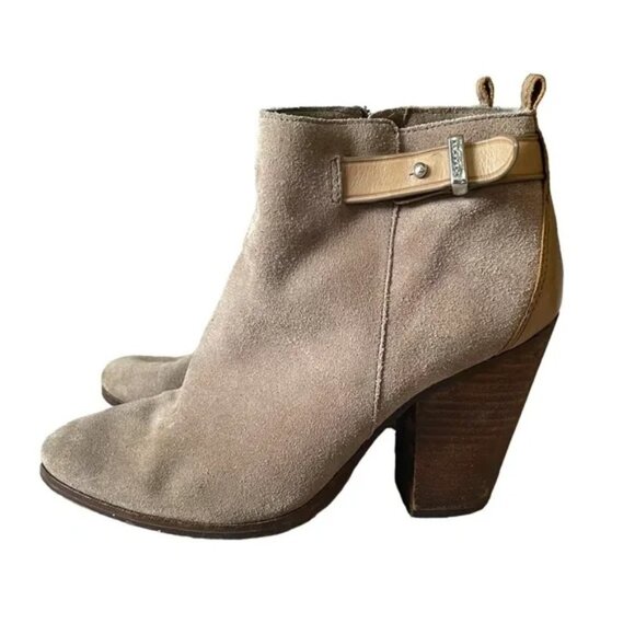 COACH Hewes Leather Suede Block Heel Booties in Gray Women’s SIZE 7.5 - Picture 1 of 13